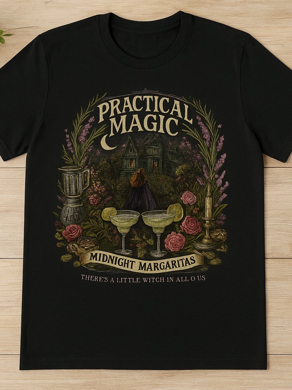 Practical Magic Midnight Margaritas Graphic Tee | Witchy Gothic Black T-Shirt